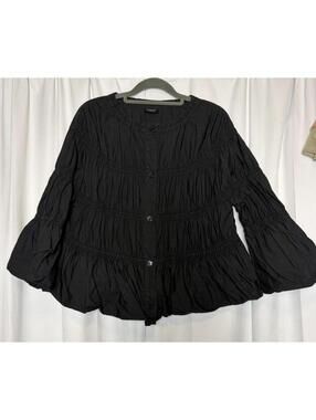 Bitte Kai Rand Cotton Poplin Black Pleated Bubble Blouse In Black Small $250